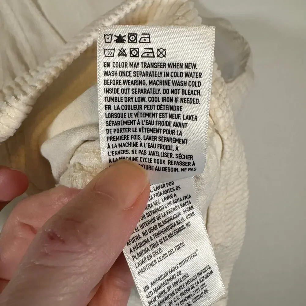 American Eagle Women’s S Corduroy Mini Dress Stretch Cotton White Button Front - Picture 8 of 11